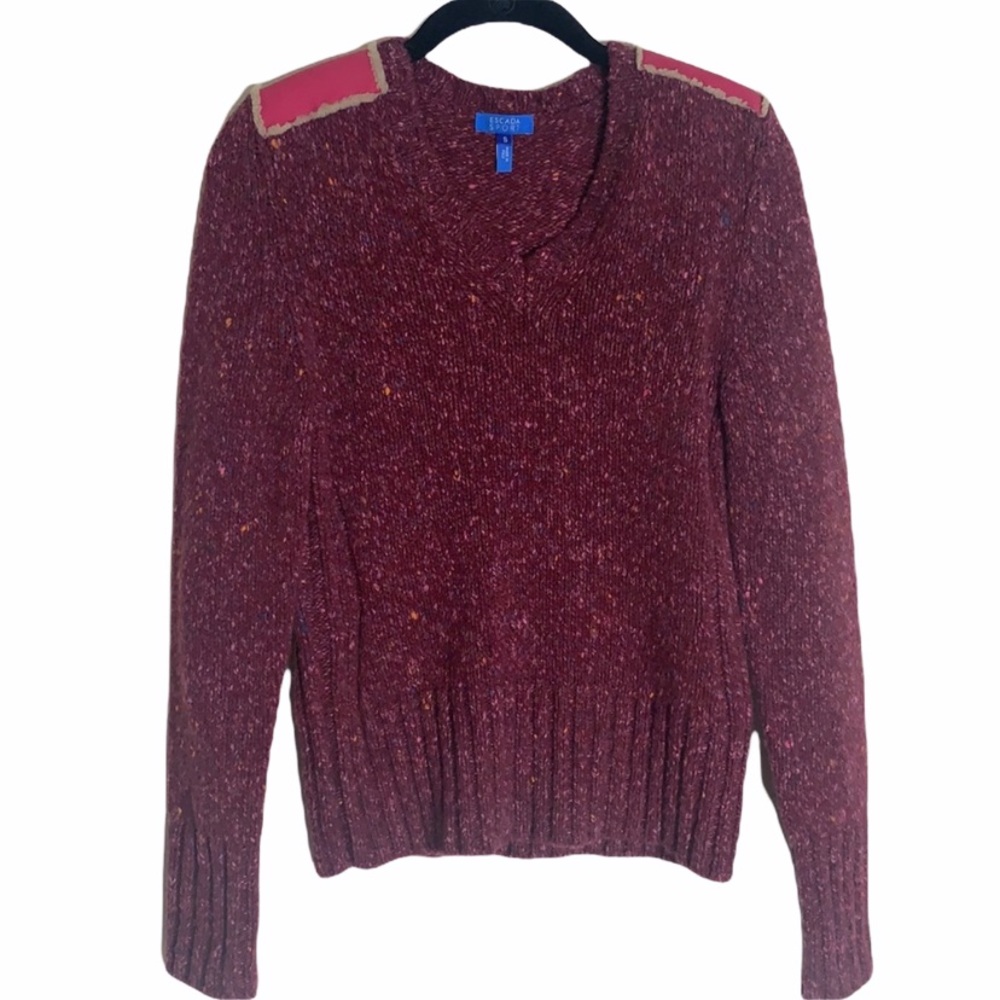 ESCADA Sport Women Small Cable Knit Stretch Wool Cashmere Blend Plum‎ Sweater-